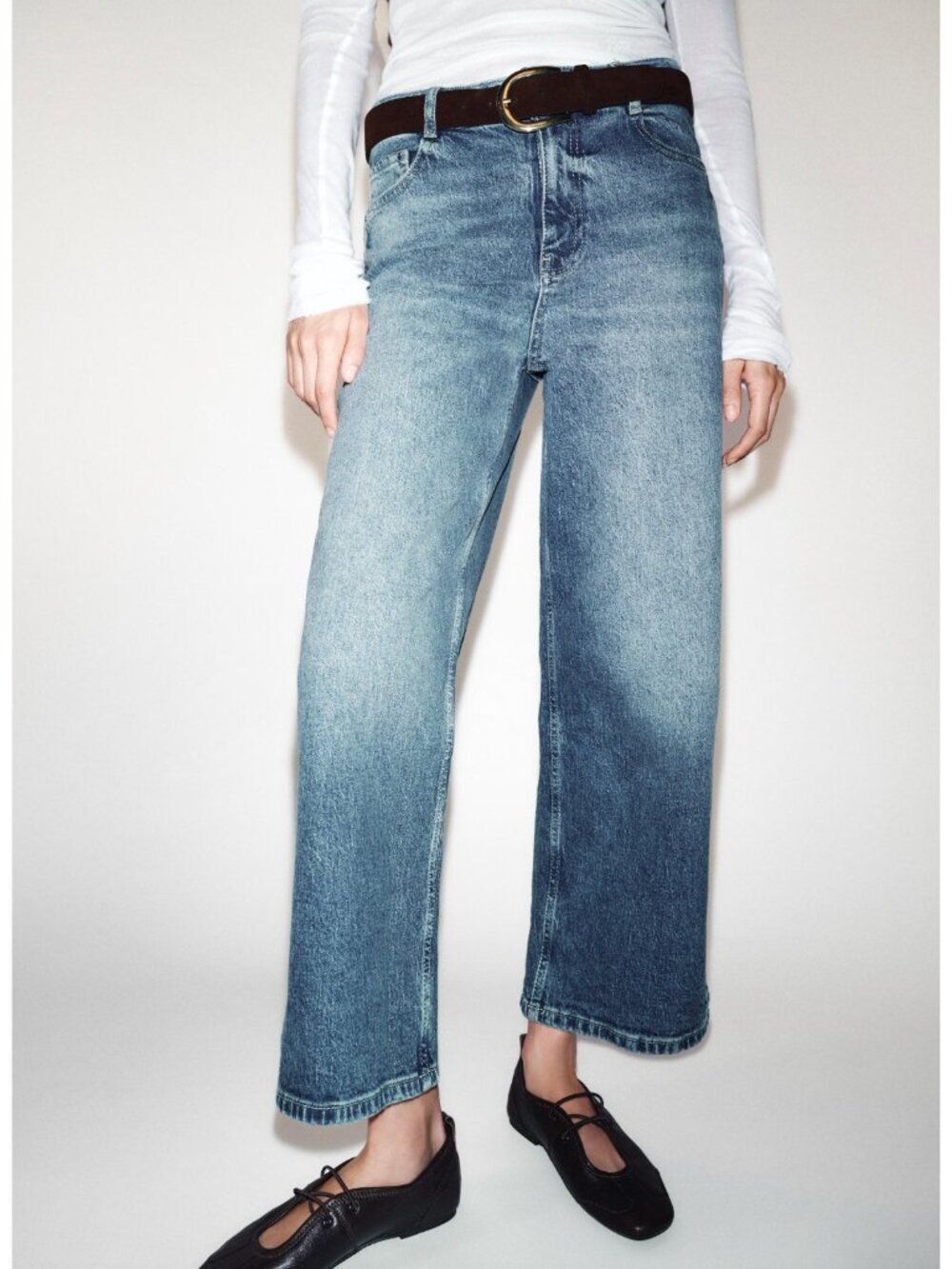 Zara Womens Jeans EU 36 US 4 Blue Wide Leg High Waisted Cropped 1889/152 NWT